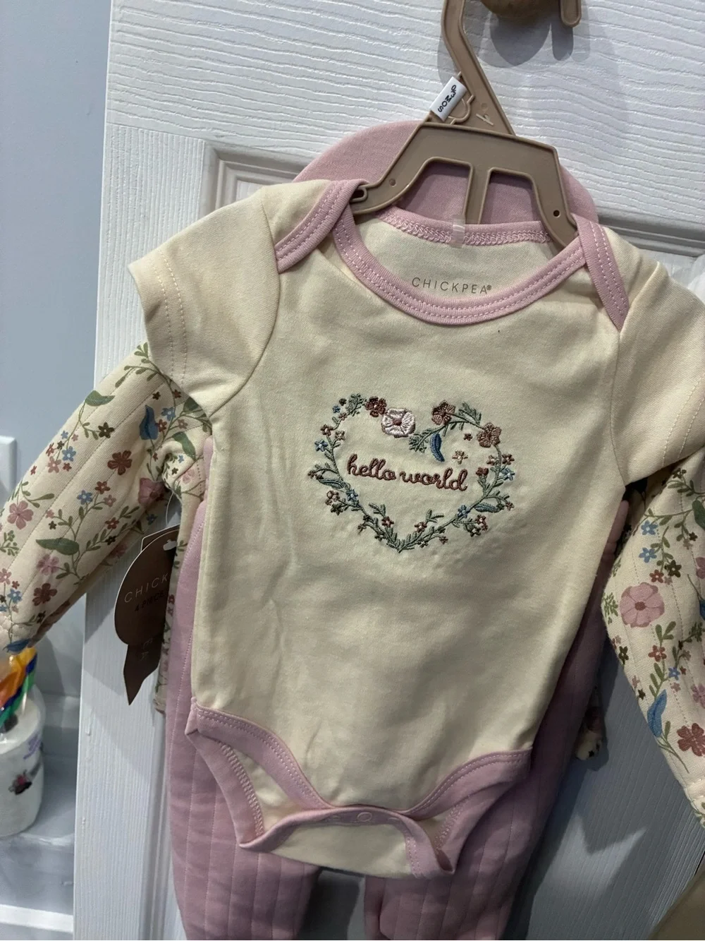 Pink Knot Baby Beanie with Floral Quilted Jacket Set